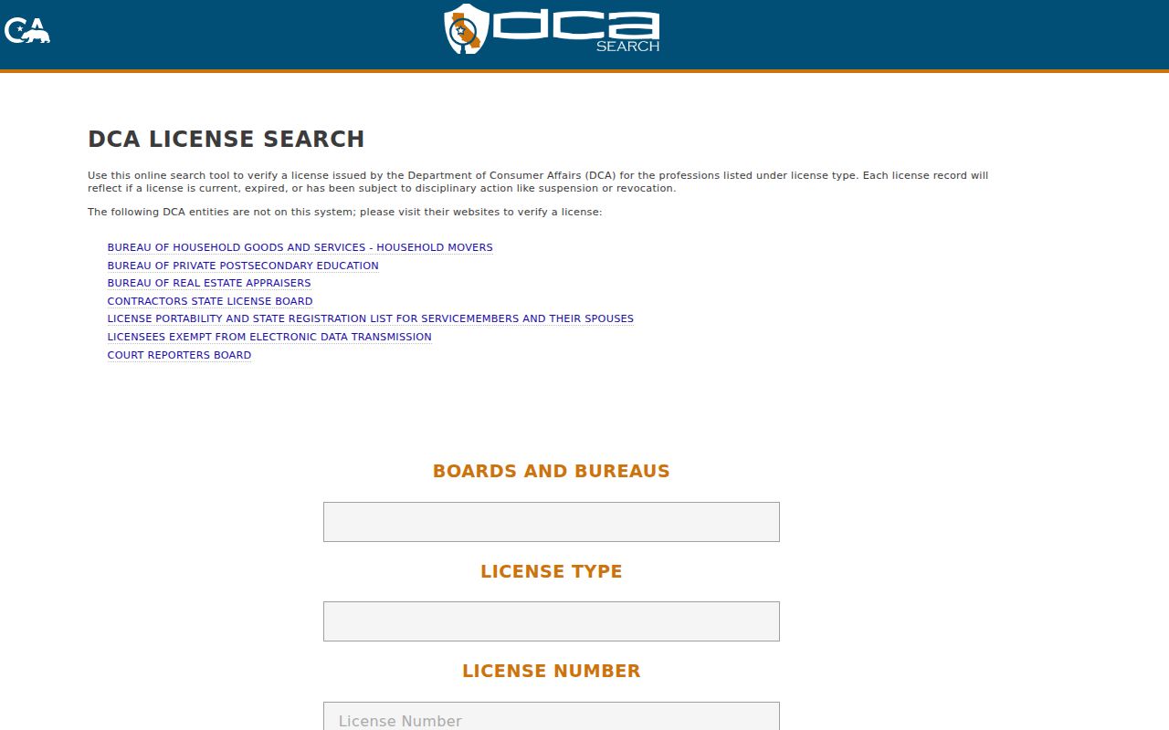 Concord people search California Department of Consumer Affairs license lookup
