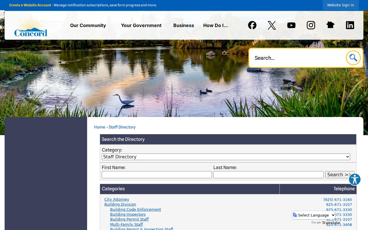 Concord people search City of Concord staff directory page