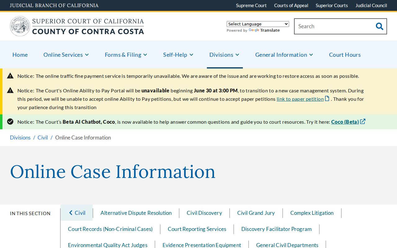 Concord public records civil case information in Contra Costa Superior Court